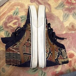 Vans Blue and Brown Sneakers with Geometric Pattern